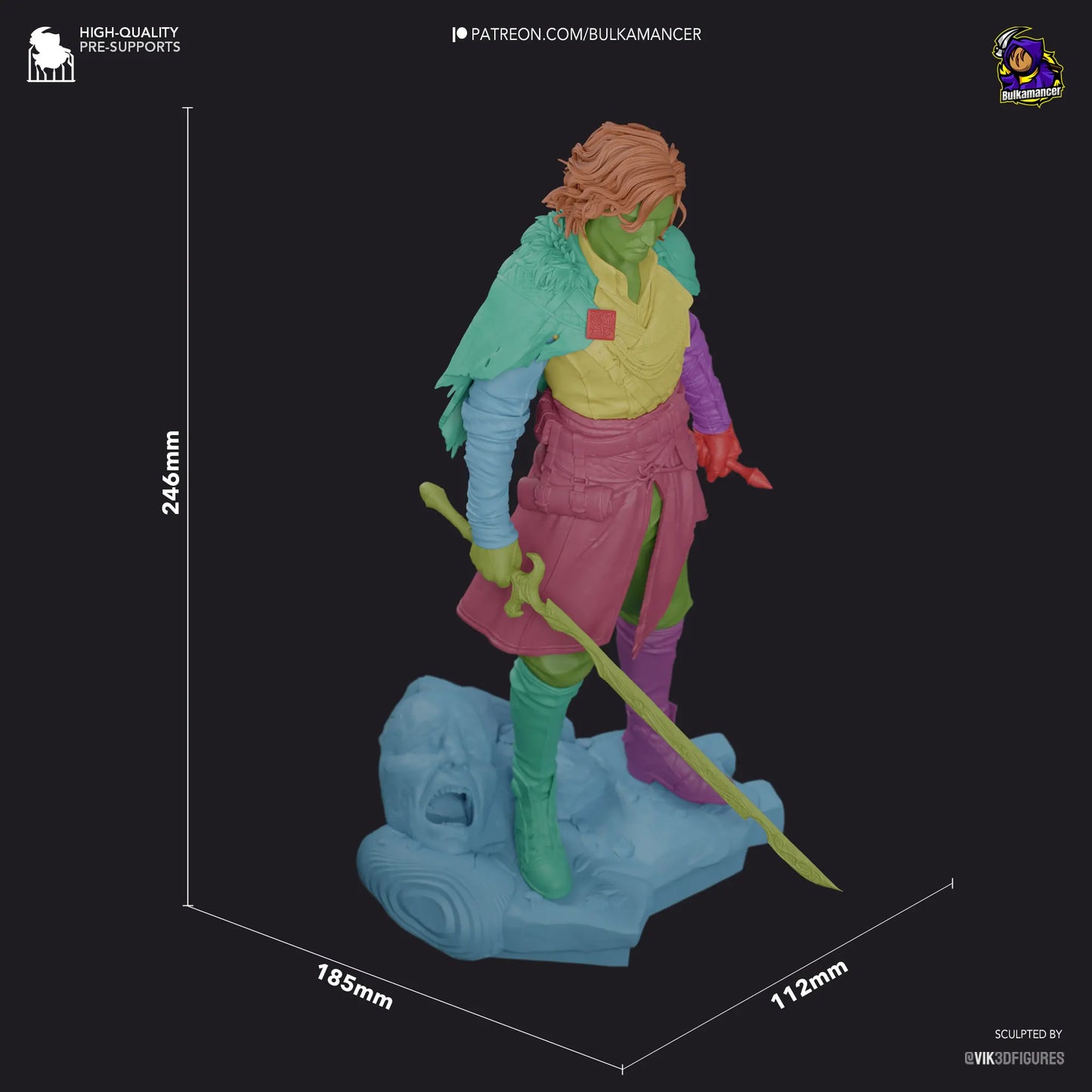 Verso statue height and dimensions chart – 263mm tall, 1:7 scale