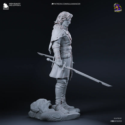 Back angle of unpainted Verso figure showing cape and base structure
