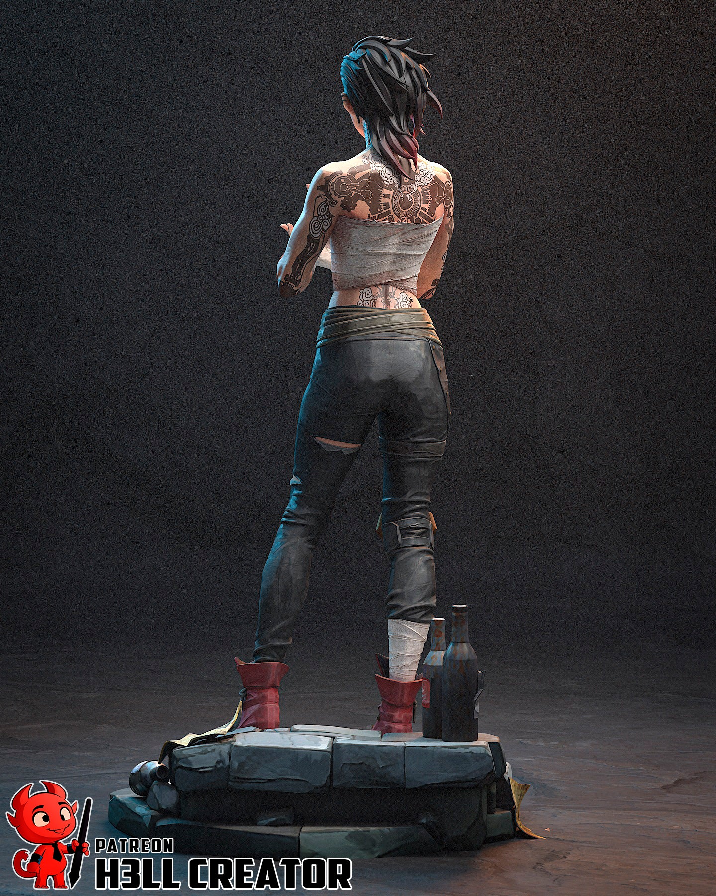 Vi Arcane collectible statue rear view showing back tattoos and layered sculpt detail