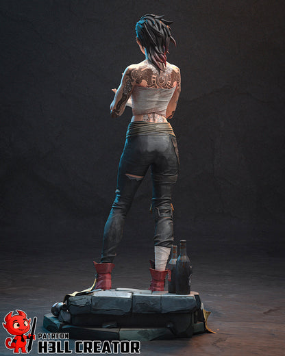 Vi Arcane collectible statue rear view showing back tattoos and layered sculpt detail