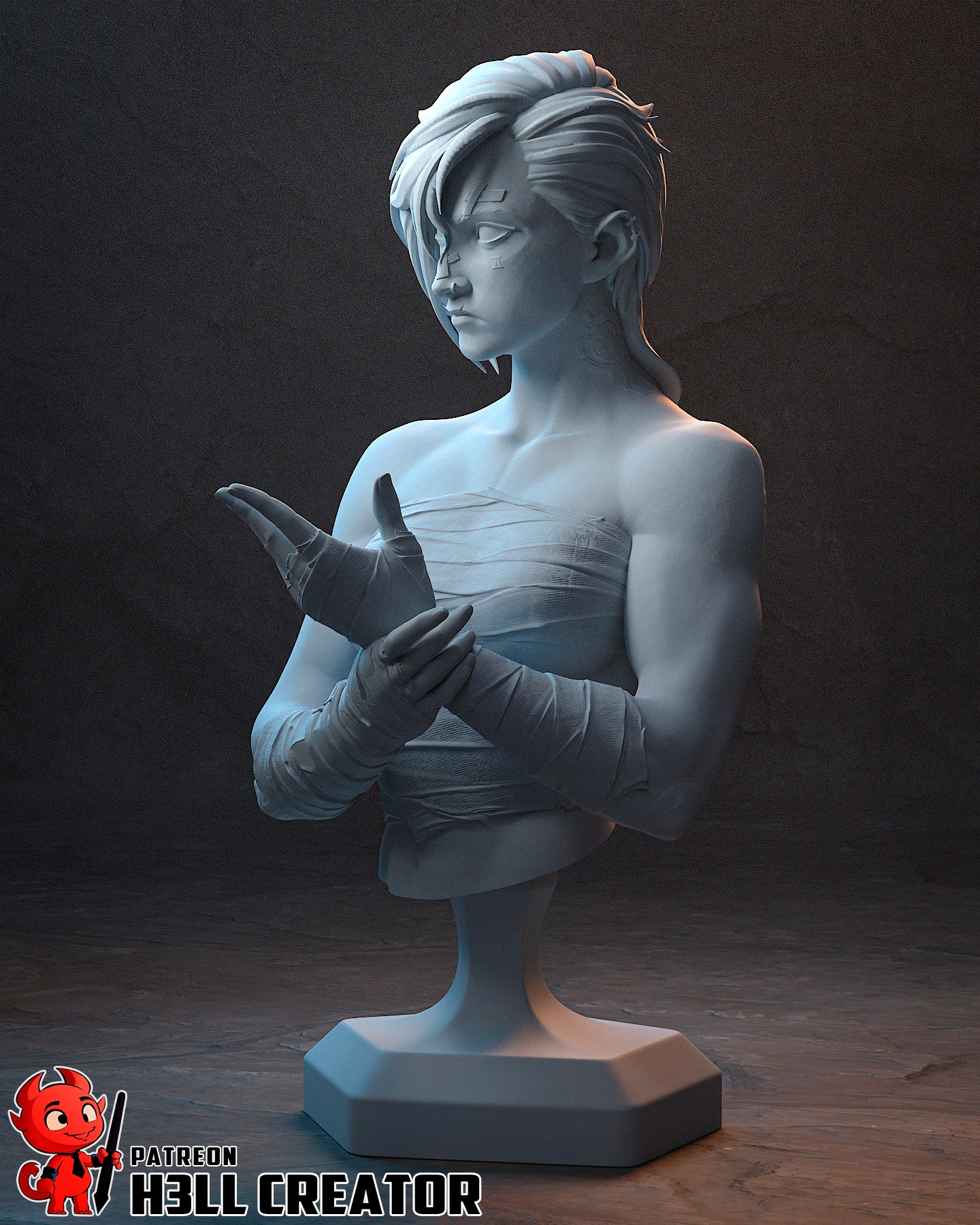 Vi Arcane resin display bust 1:10 scale with detailed facial sculpt and tattoos