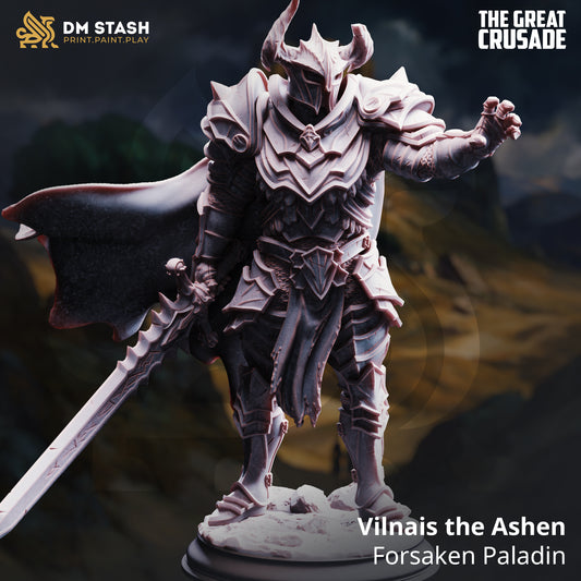Vilnais the Ashen forsaken paladin human resin miniature 32mm scale dark armor and sword base included