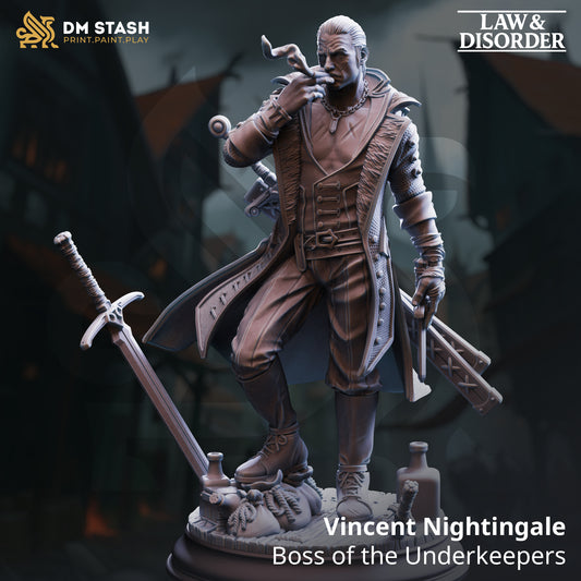 Vincent Nightingale underworld boss resin statue with sword and daggers high detail fantasy villain collectible