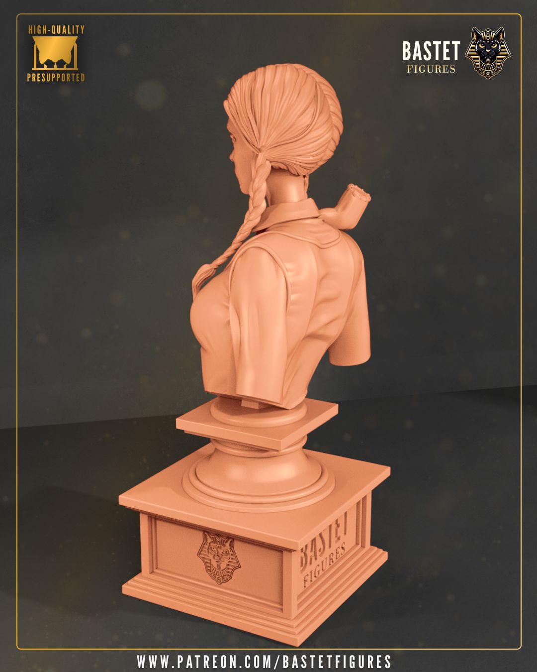 1:8 scale gothic resin statue and bust featuring a braided schoolgirl in a black dress with candle base, shown in both painted and unpainted forms – D&K Custom Prints