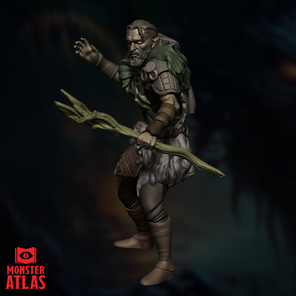 Profile view of the Wood Elf Druid showing the detailed forest base and bark armor textures.