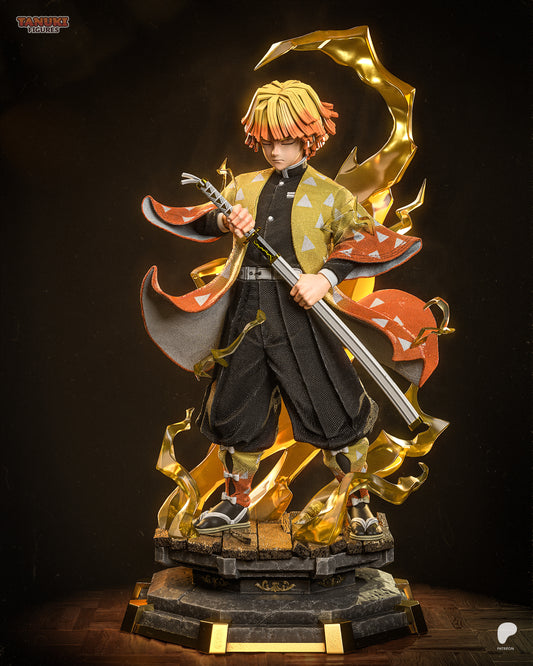 Thunder Breathing Swordsman 1:6 resin statue with golden lightning effects and detailed anime-style base.