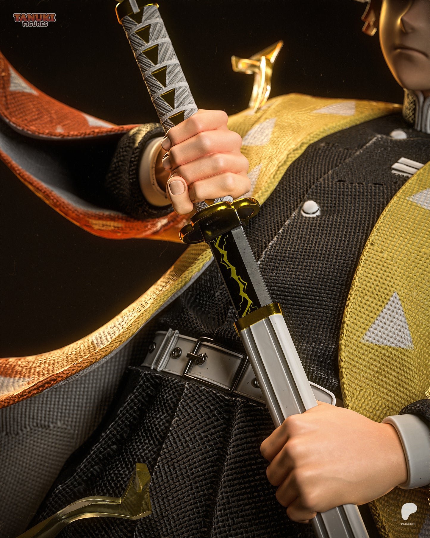 Thunder Breathing Swordsman 1:6 resin statue with golden lightning effects and detailed anime-style base.