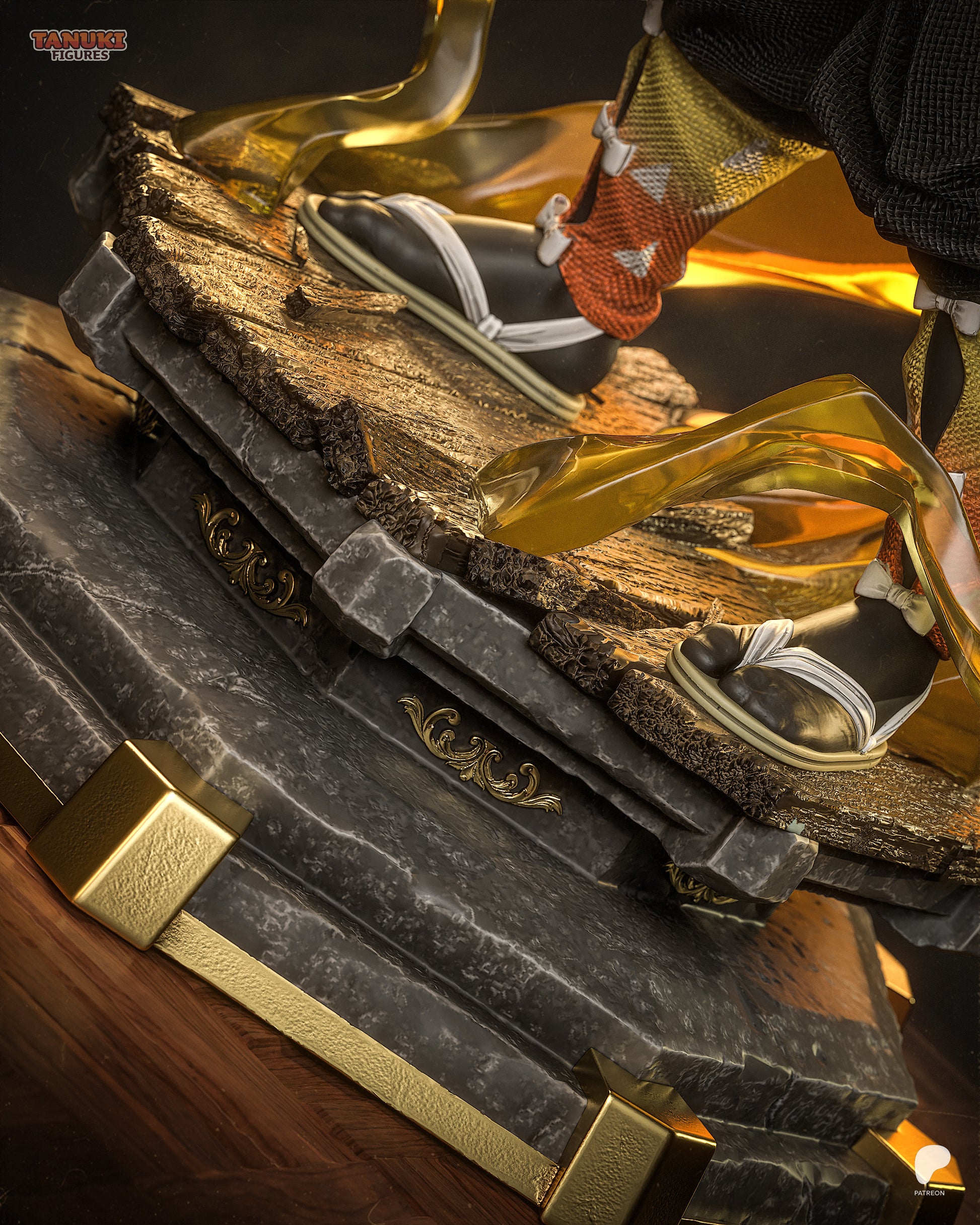 Thunder Breathing Swordsman 1:6 resin statue with golden lightning effects and detailed anime-style base.