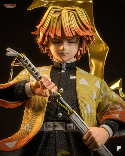 Thunder Breathing Swordsman 1:6 resin statue with golden lightning effects and detailed anime-style base.