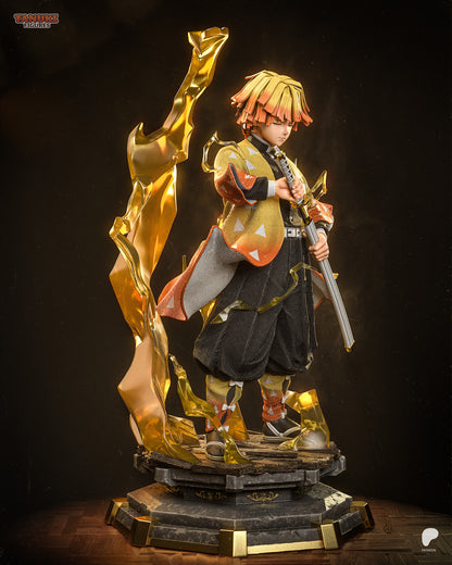 Thunder Breathing Swordsman 1:6 resin statue with golden lightning effects and detailed anime-style base.