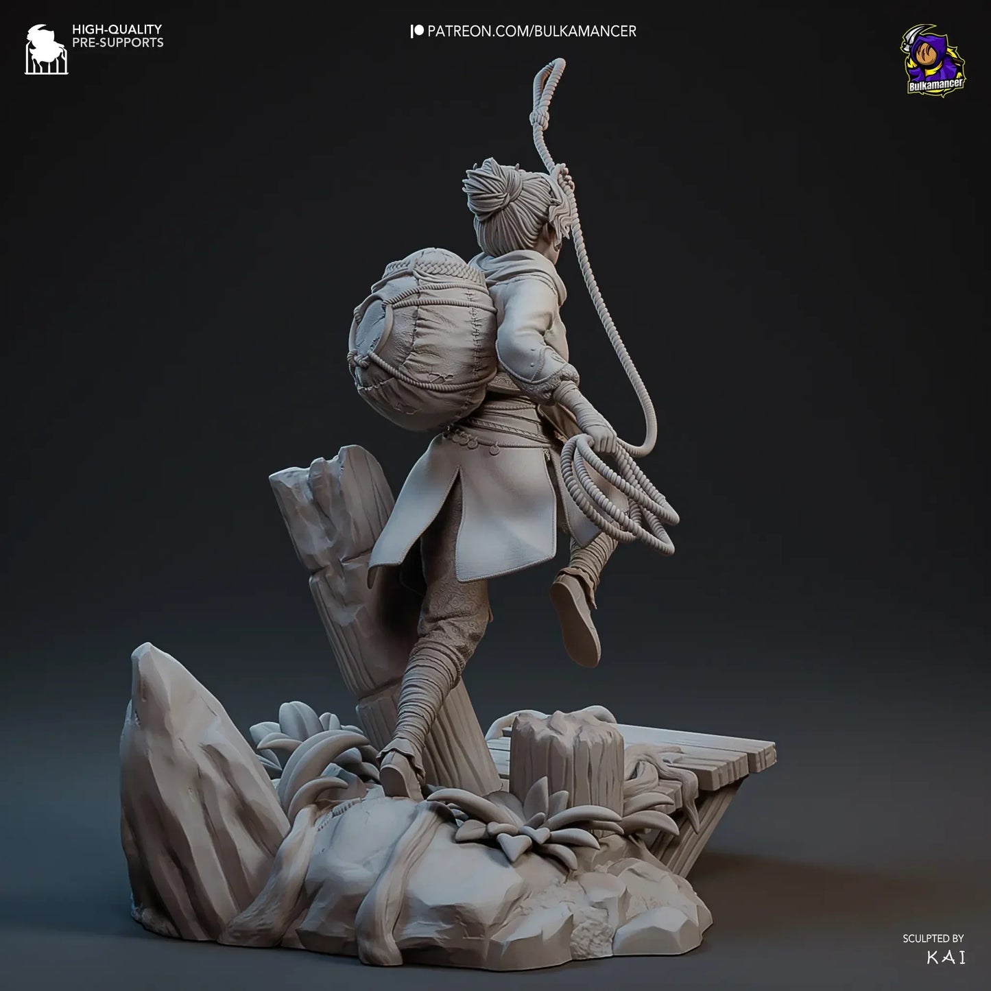 Back view of Zoe climbing diorama with forest themed base