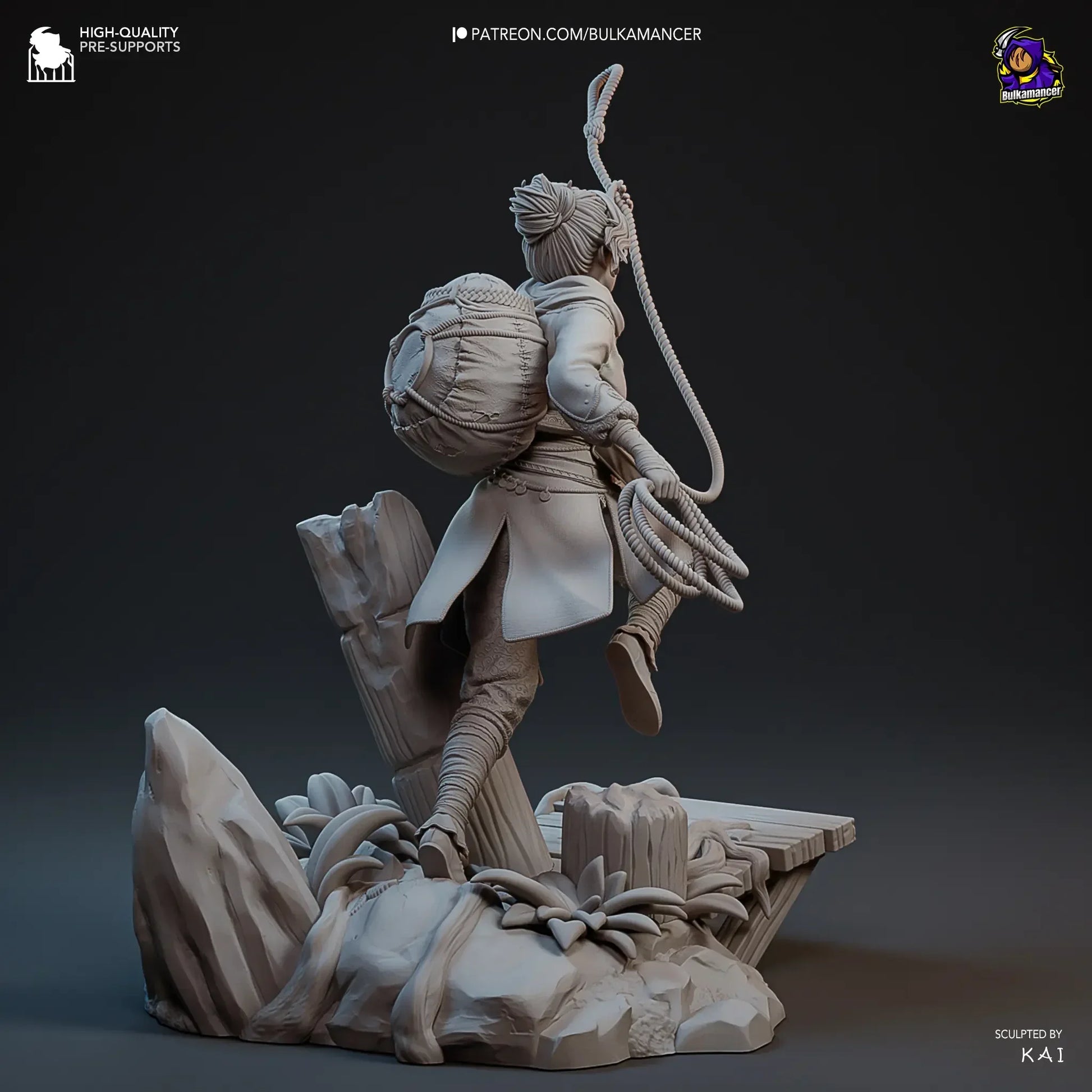 Back view of Zoe climbing diorama with forest themed base