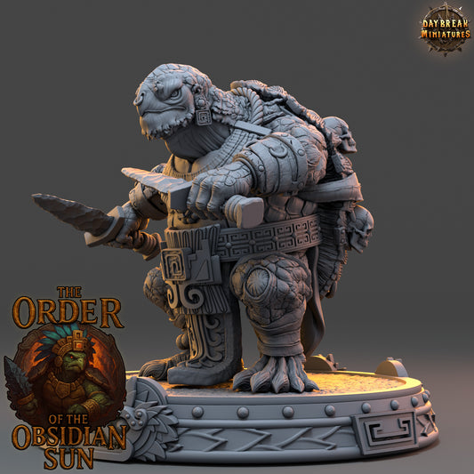 Zyotl Grimeye turtlefolk warrior resin miniature in 32mm and 54mm scales by D&K Custom Prints