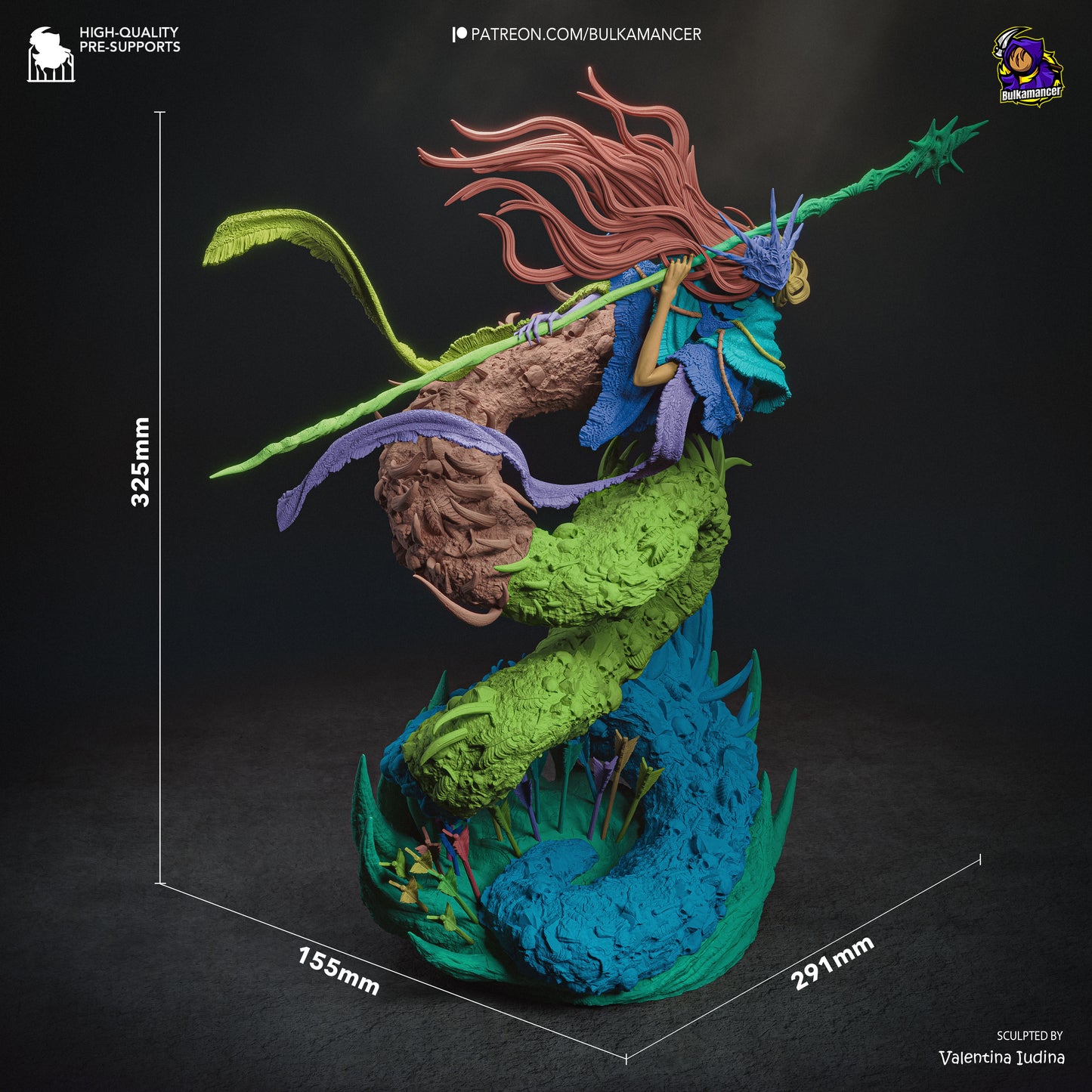 Dimensions and sizing guide chart for 1:8 scale Aldrich resin figure from Dark Souls 3