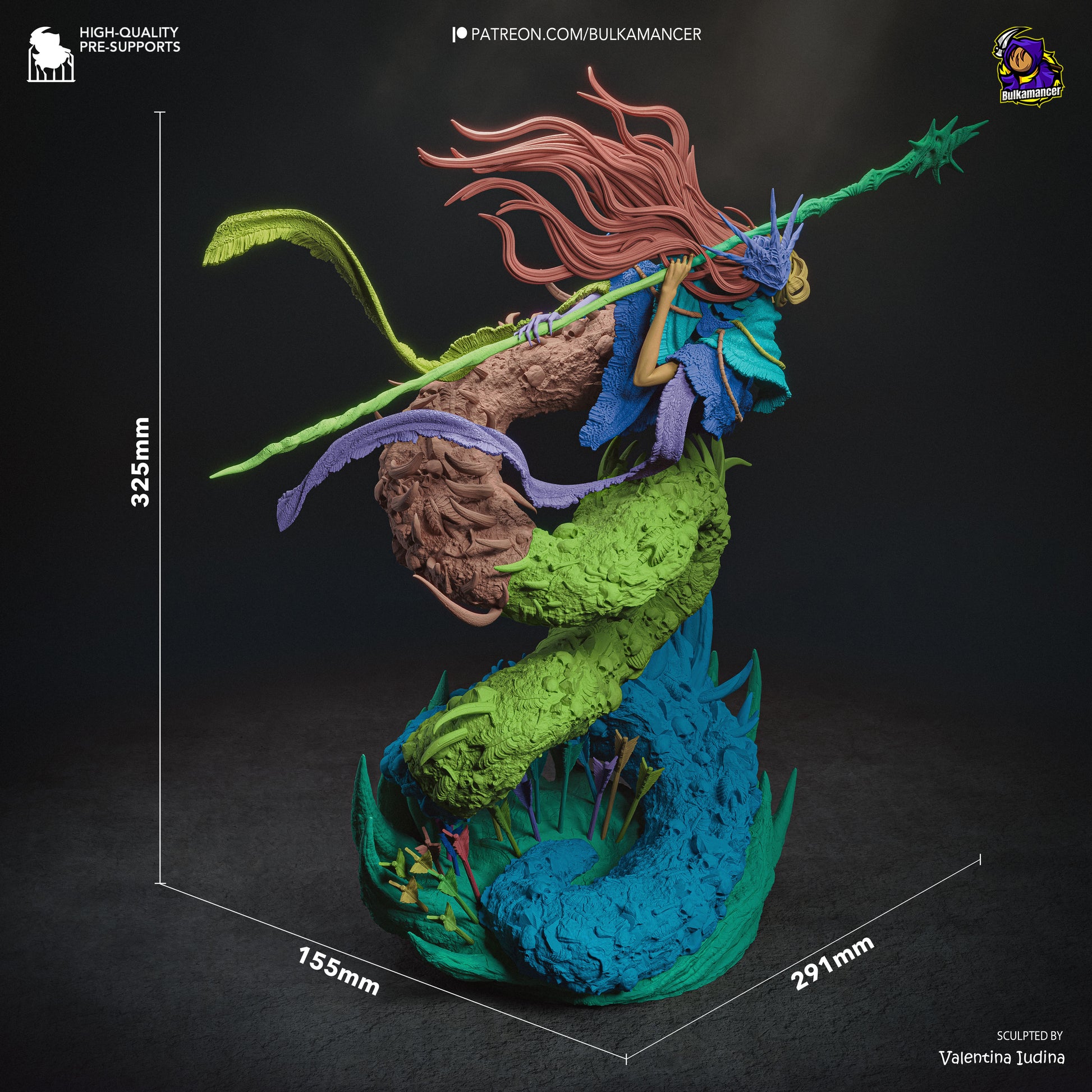 Dimensions and sizing guide chart for 1:8 scale Aldrich resin figure from Dark Souls 3