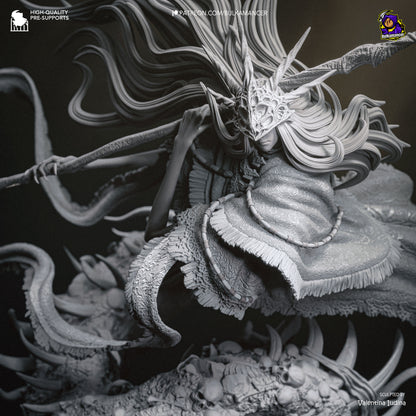 Close up digital unpainted render showing fine textures of the crown and armor on Aldrich