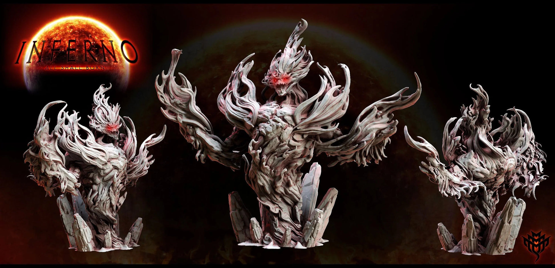 multiple angles of Greater Fire Elemental miniatures