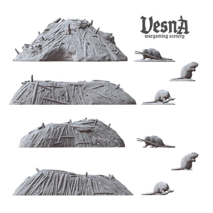 Digital component breakdown display of all 10 pieces included in the Beaver Pack by Vesna Sculpts.
