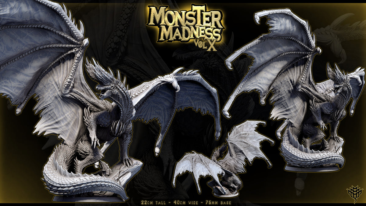 Multi-angle render showcasing the sweeping wings, tail, and scaled back of Pose 1 Blazing Black Dragon