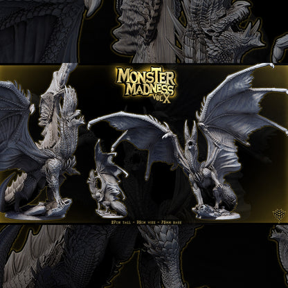 Render of Pose 3 Blazing Black Dragon standing upright and roaring with fully extended wings on a 75mm base