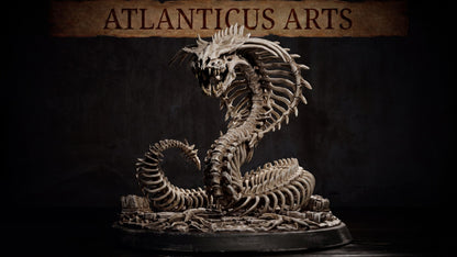 Wide render highlighting the coiled skeletal tail and ribcage body of the Bone Naga miniature.