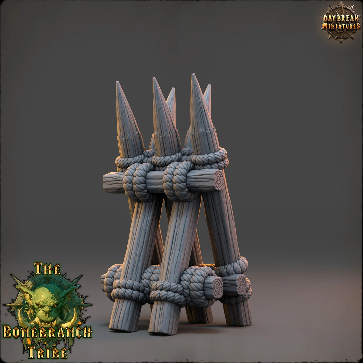 Small Bonebranch Palisade scatter terrain with stacked logs, pointed stakes, and rope details.