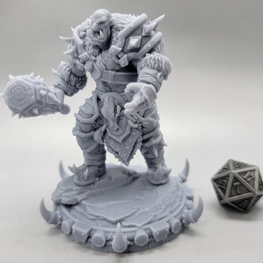 Boroth Skullcleaver Orc Barbarian miniature with layered armor, bone trophies, and a massive spiked club.