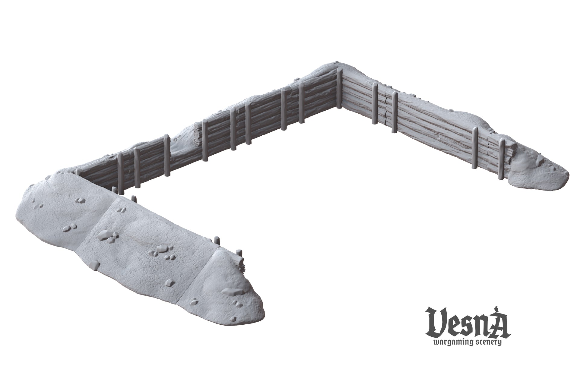 A fully assembled modular layout of the Breastworks Defenses set, connected to form an open rectangular fortification or defensive redoubt perimeter.