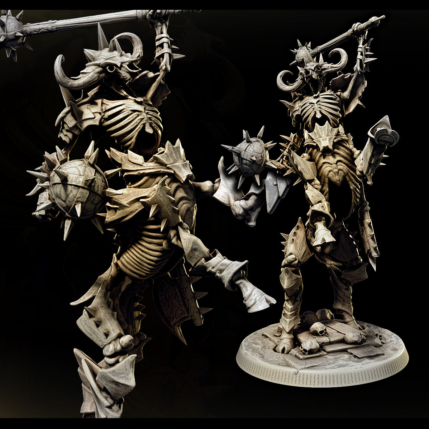 32mm skeleton centaur large-sized resin miniatures set with six unique armored undead cavalry poses wielding brutal weapons for tabletop RPG battles