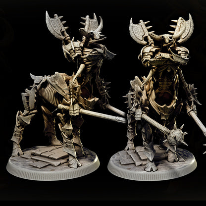32mm skeleton centaur large-sized resin miniatures set with six unique armored undead cavalry poses wielding brutal weapons for tabletop RPG battles