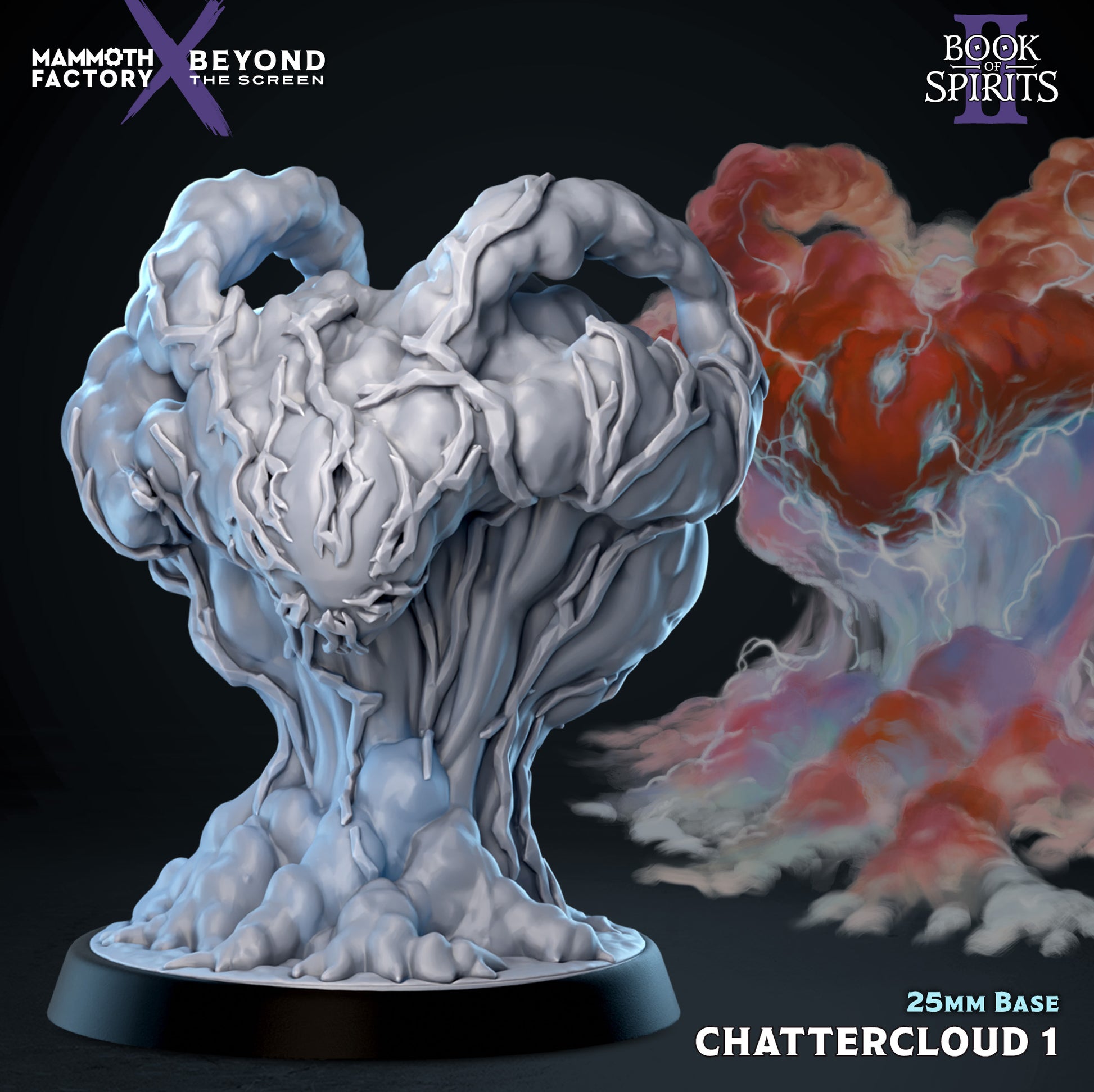 Chattercloud 1 storm spirit 32mm scale resin miniature by Mammoth Factory featuring a medium cloud elemental on a 25mm base.