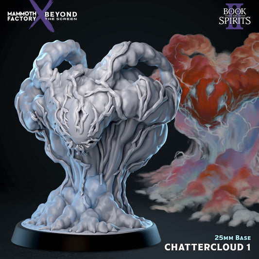 Chattercloud 1 storm spirit 32mm scale resin miniature by Mammoth Factory featuring a medium cloud elemental on a 25mm base.