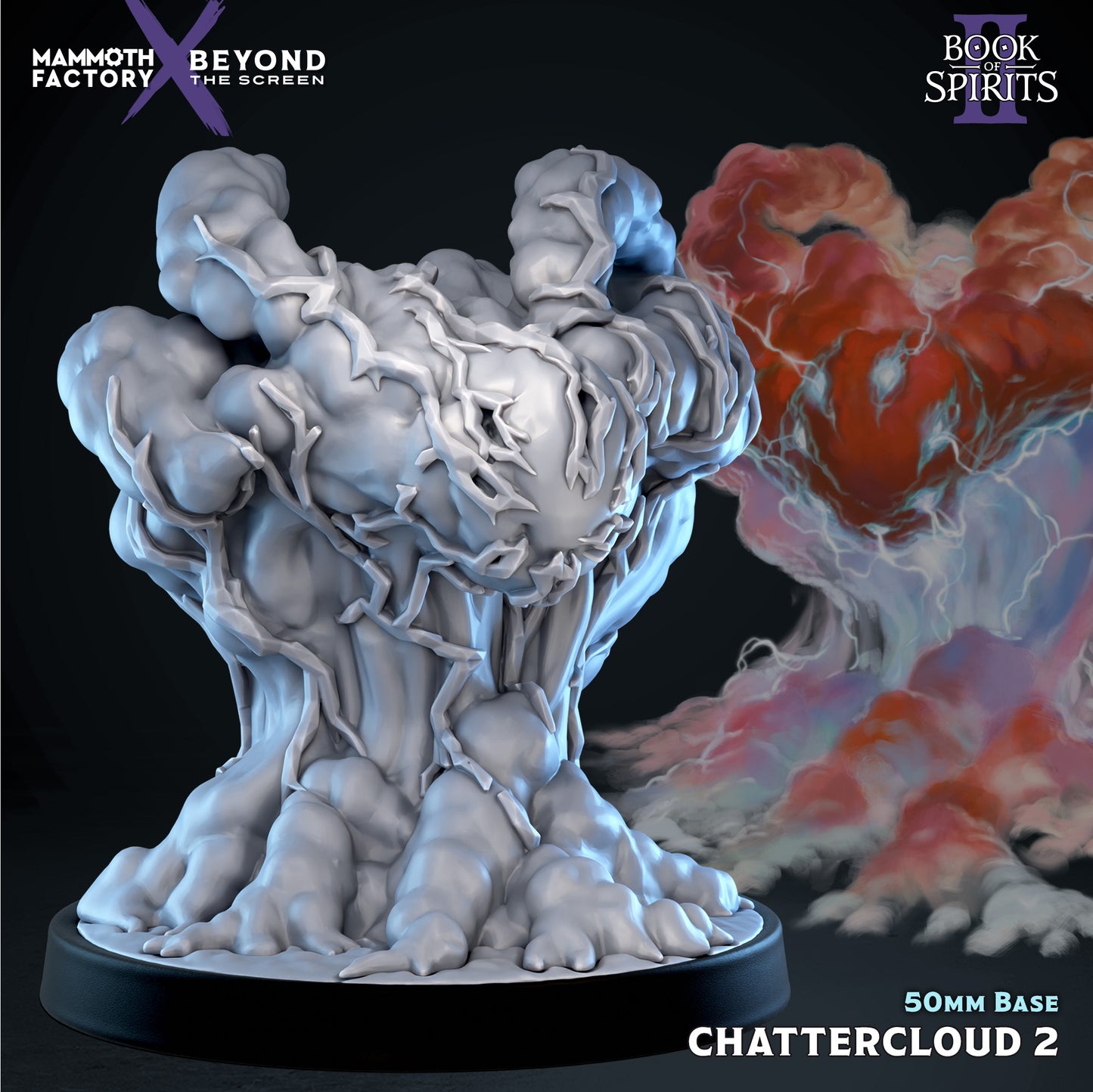 Chattercloud 2 storm spirit 32mm scale resin miniature by Mammoth Factory featuring a large cloud elemental on a 50mm base.