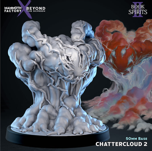 Chattercloud 2 storm spirit 32mm scale resin miniature by Mammoth Factory featuring a large cloud elemental on a 50mm base.