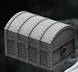 Close-up of the Dormant wooden treasure chest miniature by Stormborn Collectibles.