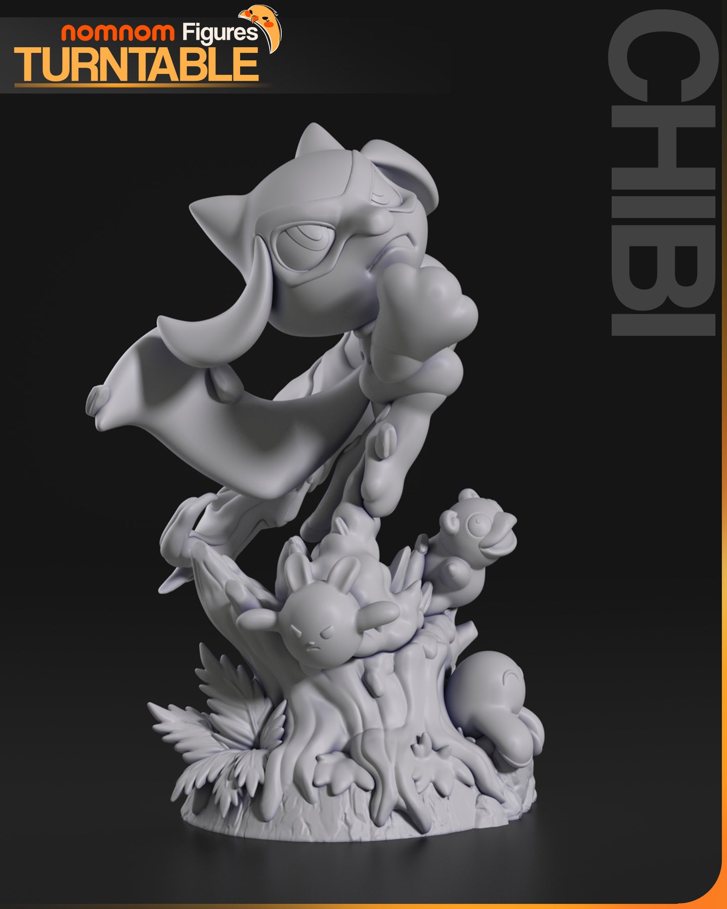 Chibi Riolu Pokémon resin statue front three-quarter view with scenic base