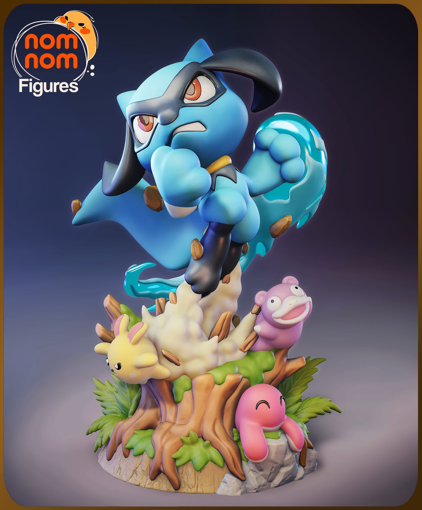 Chibi Riolu Pokémon resin statue front view by Nomnom Figures