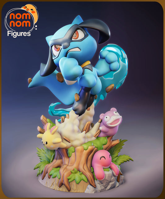 Chibi Riolu Pokémon resin statue front view by Nomnom Figures