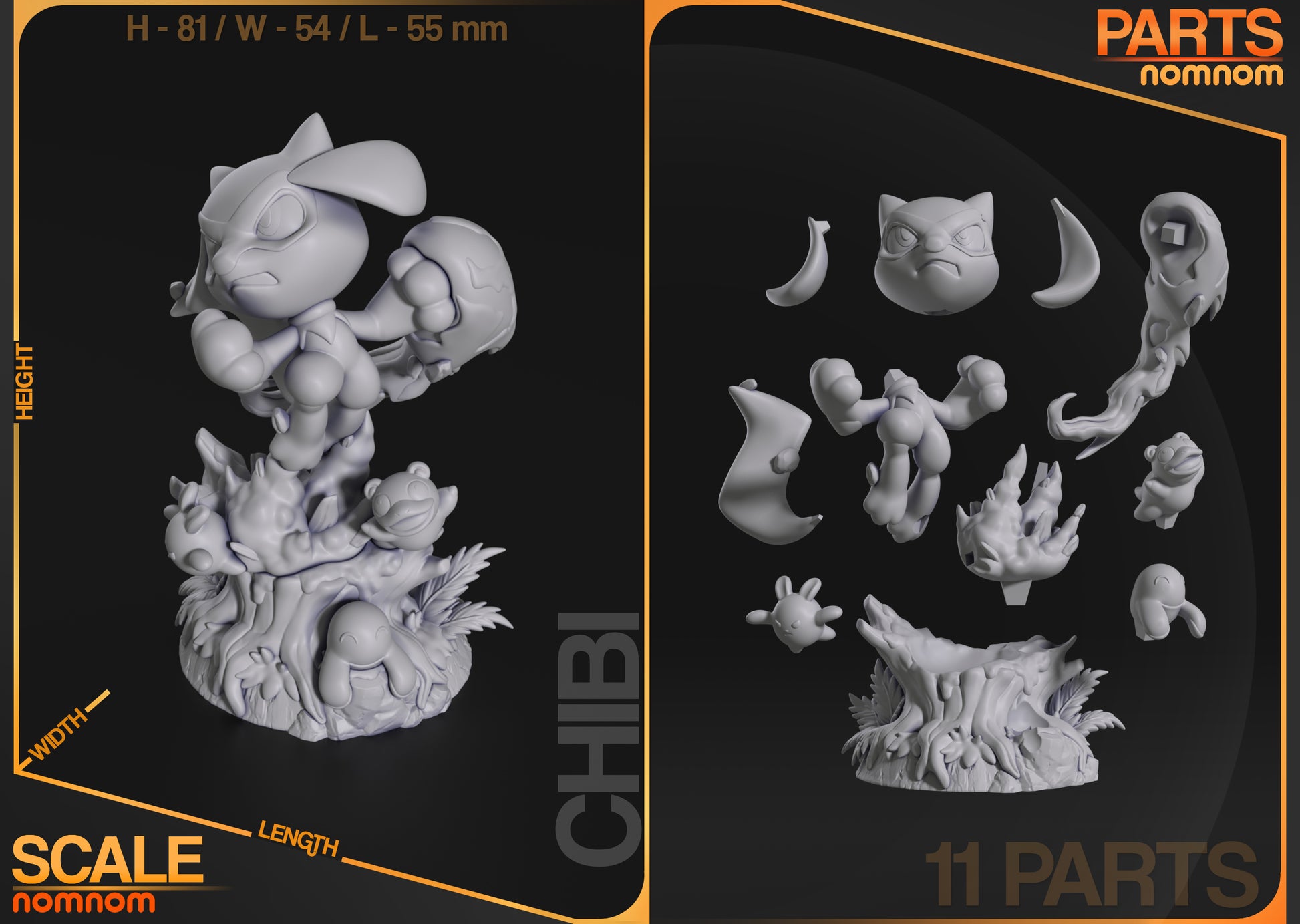 Chibi Riolu Pokémon resin statue dimensions and part count reference image