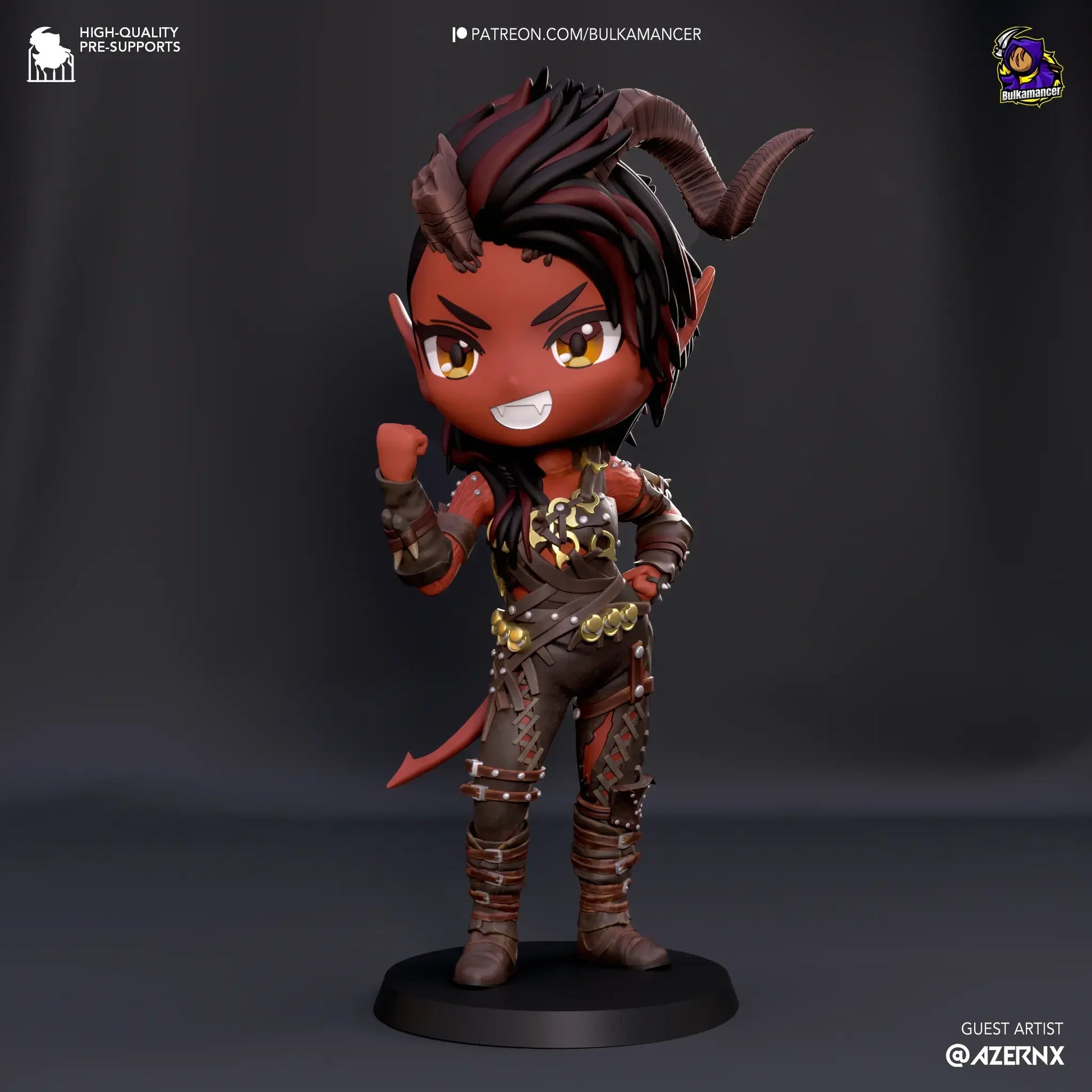 Stylized figurine with fantasy design on a dark background