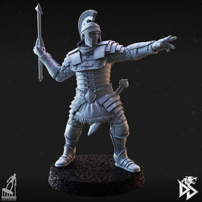 City Guard C holding a spear while extending his free arm outward in a commanding gesture.