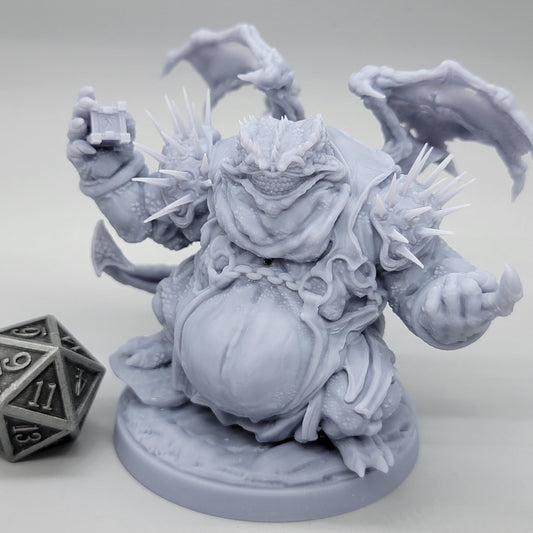 Courtier of Greed Large Fiend miniature with a massive bloated body, spikes, claws, and grotesque demonic features.