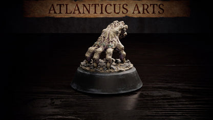 Wide angle render of the freestanding Crawling Claw miniature on a circular display base, showcasing the detailed texture of the rotting wrist bones.