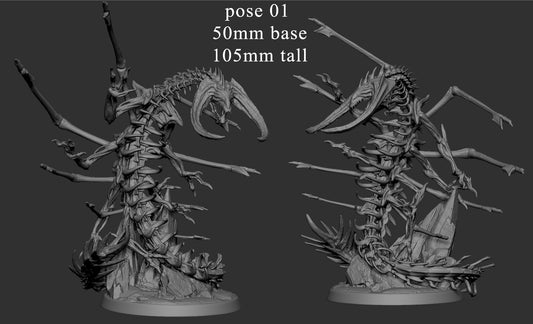 3D printed Death Corsair undead bone serpent miniature featuring skeletal ribs and claws emerging from rocky terrain on a 50 mm base