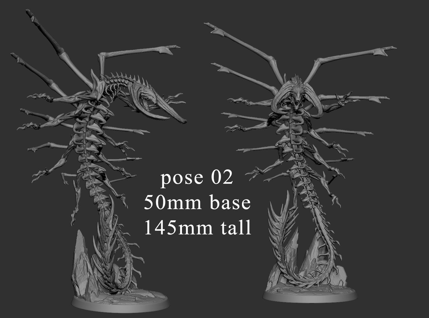 3D printed Death Corsair undead bone serpent miniature featuring skeletal ribs and claws emerging from rocky terrain on a 50 mm base