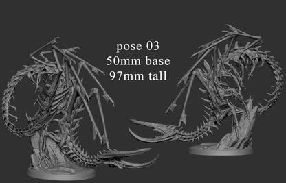 3D printed Death Corsair undead bone serpent miniature featuring skeletal ribs and claws emerging from rocky terrain on a 50 mm base