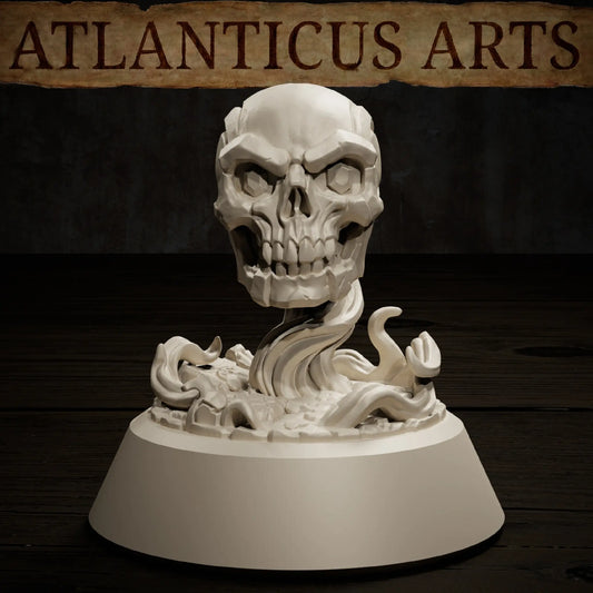 Close-up view of the Demilich resin miniature showing facial details and base tendrils.