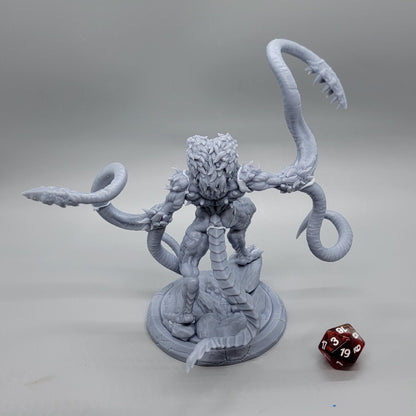 Rear perspective showing the twin tails and spinal ridges of Demogorgon by Stormborn Collectibles.