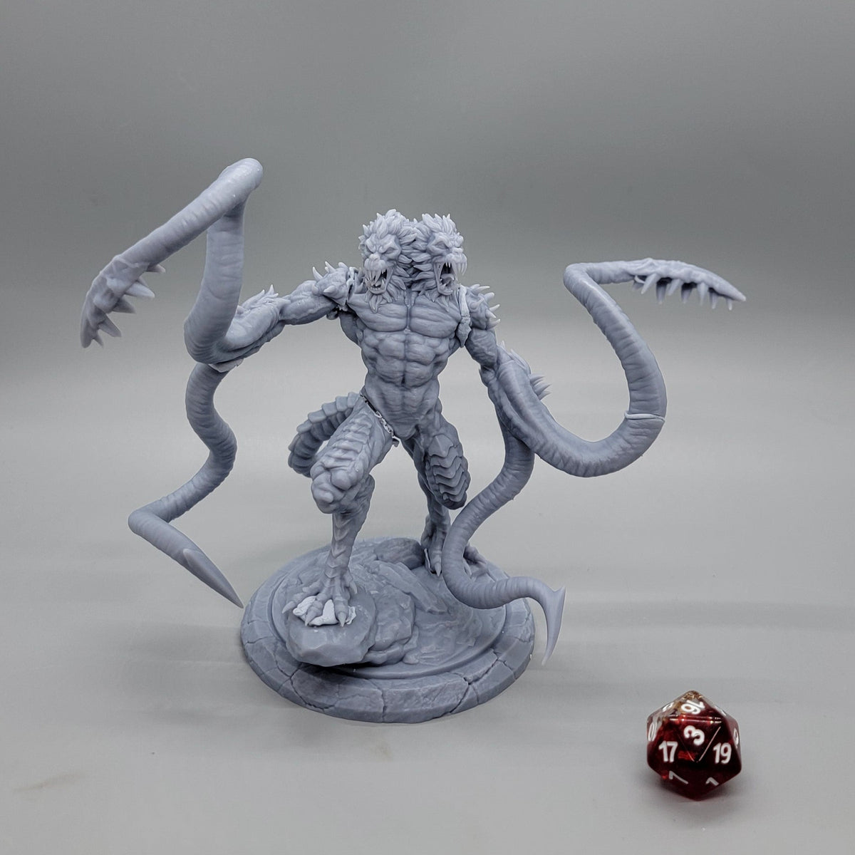 Hero front view of the Demogorgon Prince of Demons resin miniature with twin baboon-like heads and tentacle arms by Stormborn Collectibles.
