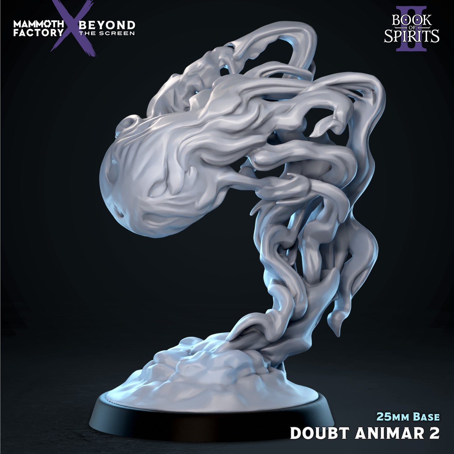 Front view render of Doubt Animar 2, showcasing the spirit manifesting as a high, arching crest of gaseous flame and tattered smoke tendrils curling downward over its base.